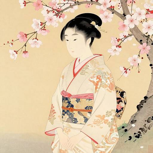 Edo Kimono with Cherry Blossoms