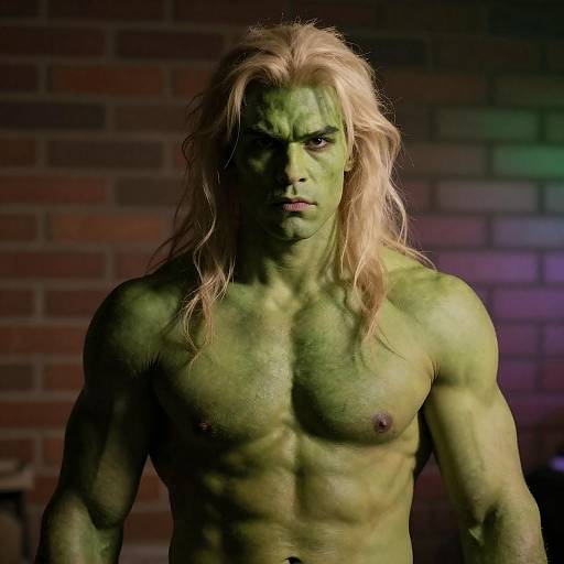 Muscular Green Man with Shaggy Hair