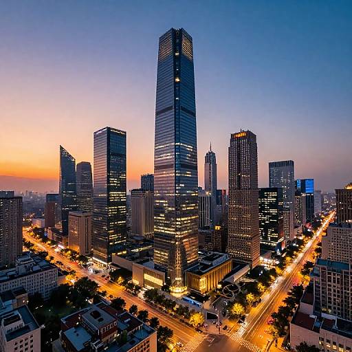 Futuristic City Skyline at Sunset