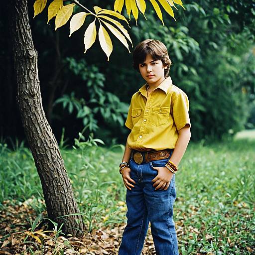 Boy Standing Outdoors in Yellow Shirt