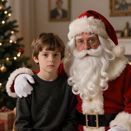 Young Boy with Santa Portrait