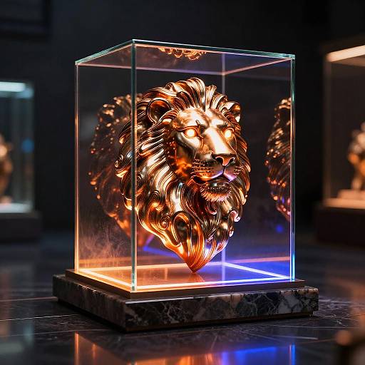 Glowing Bronze Lion Sculpture