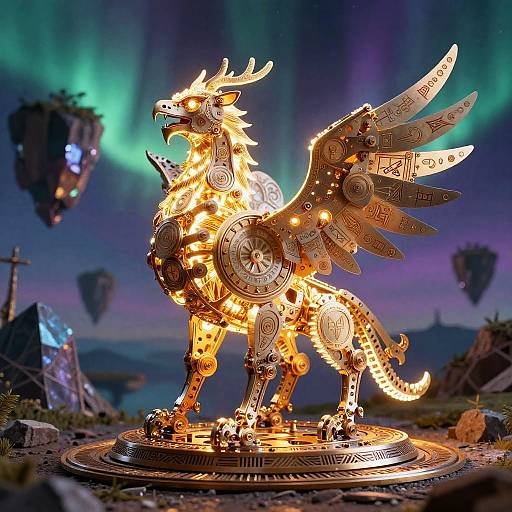 Luminous Clockwork Griffin Sculpture