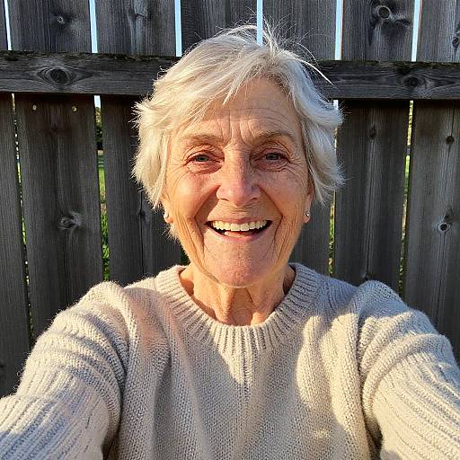 Laughing Elderly Woman in Cozy Sweater