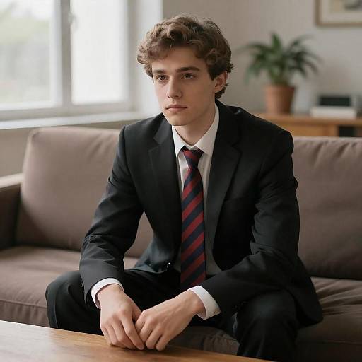Young Man on Couch in Suit