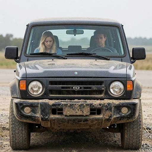 Gray SUV with People Inside on Gravel