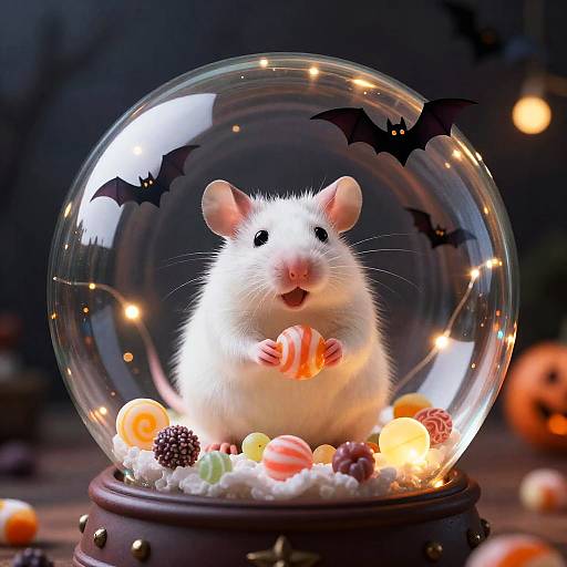 Fat Happy Rat in Halloween Snowglobe