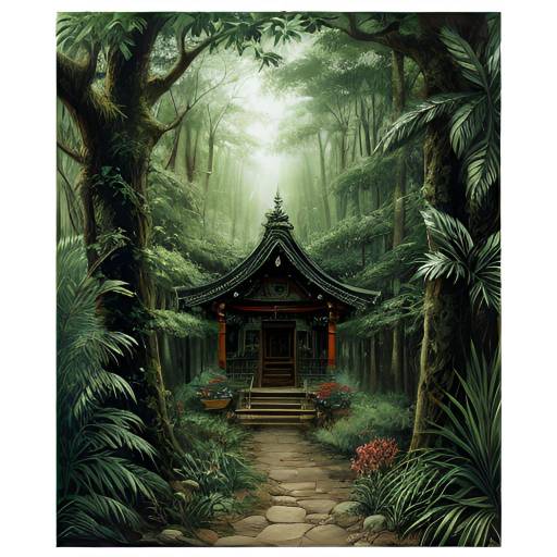 Mystical Ink Painting of Jungle Shrine