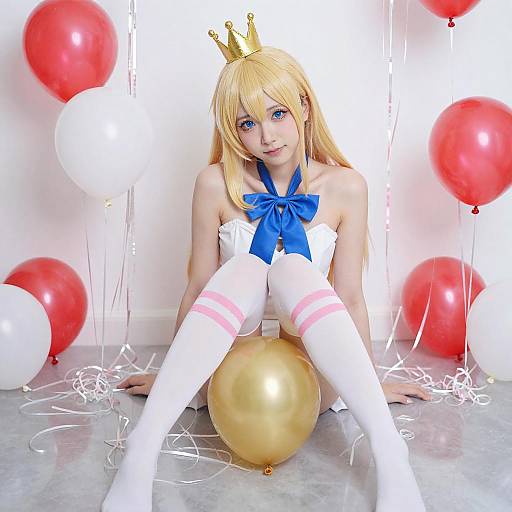 Anime Blonde Woman with Balloons