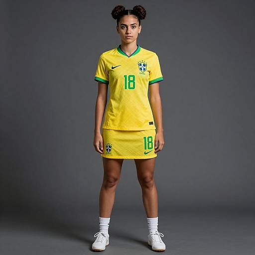 Young Woman in Brazilian Soccer Uniform