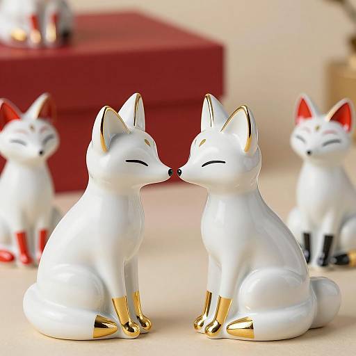 Charming White Ceramic Fox Figurines Display