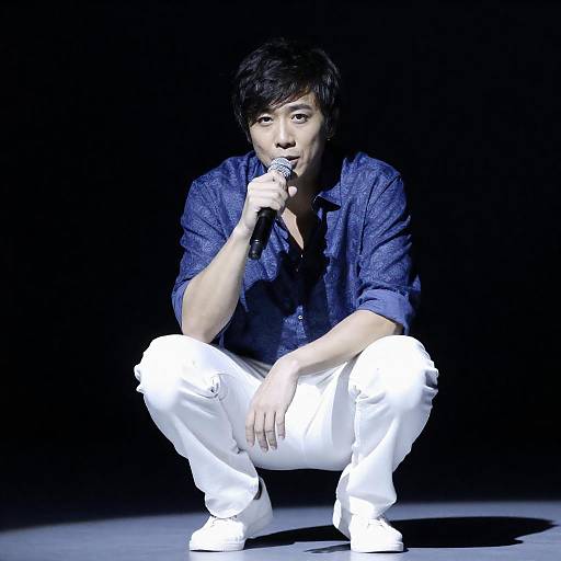 Man Singing with Microphone in Dark Setting