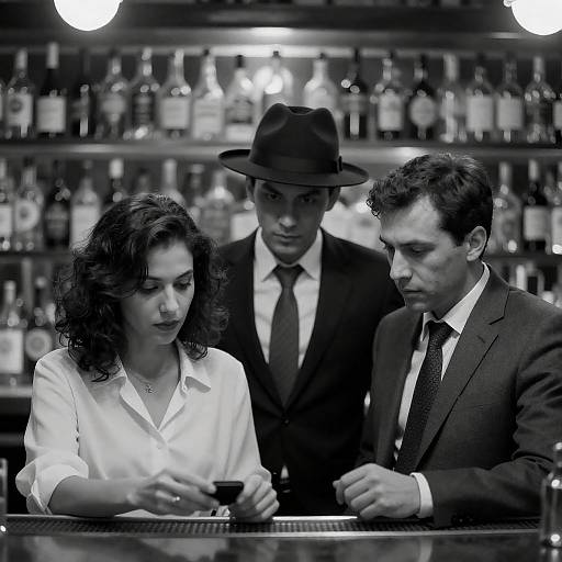 Intense Black-and-White Bar Scene