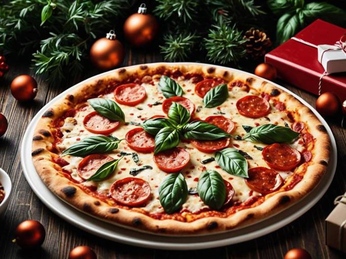Festive Christmas Pizza Table Wallpaper