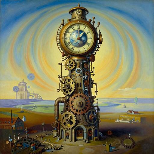 Surreal Steampunk Tower Oil Painting