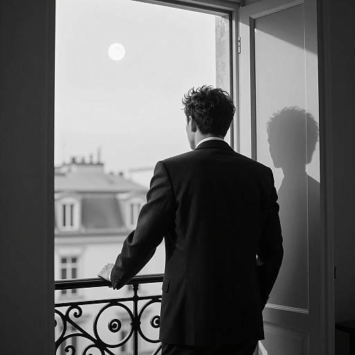 Elegant Silhouette Against City Moonlight