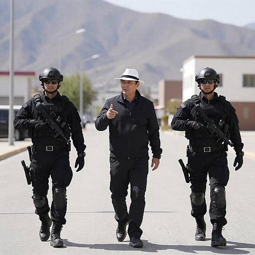 Three Men Strolling on a Sunlit Street