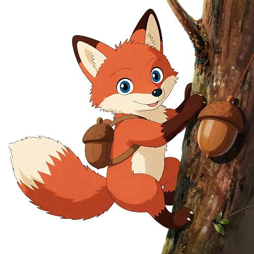 Ghibli-Style Fox Climber with Acorn Pouch