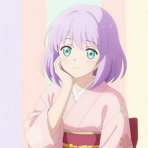 Pastel Lavender Kimono Girl Portrait