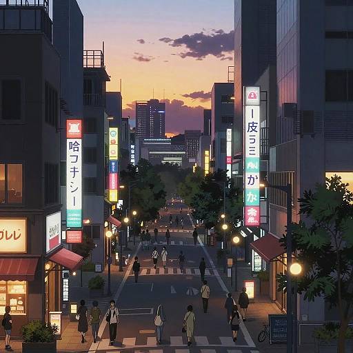 Vibrant Anime Cityscape at Sunset