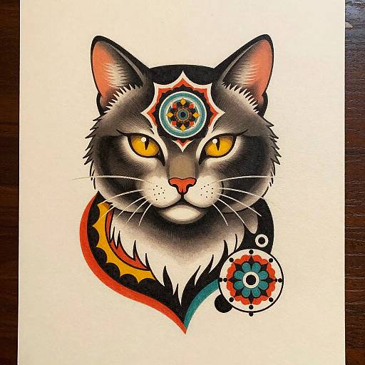 Neo-Traditional Fierce Cat Tattoo