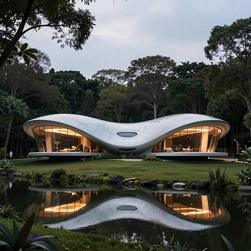 Realistic Outdoor Villa with River Reflection