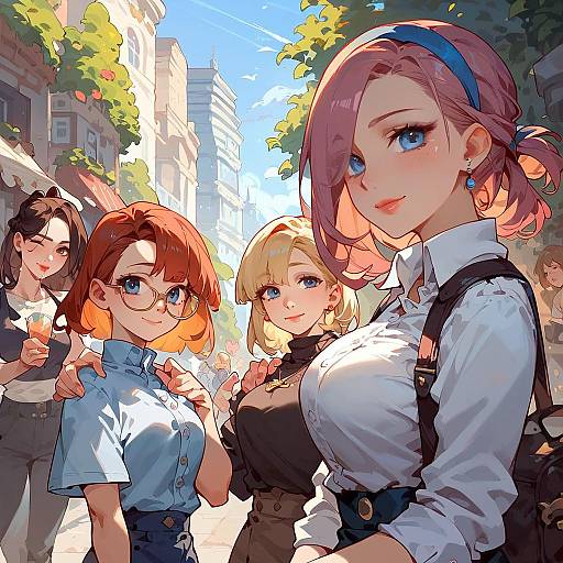 Three Girls Street Scene with Glasses