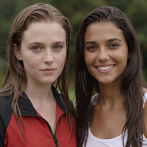 Wet-Haired Outdoor Portrait of Two Women