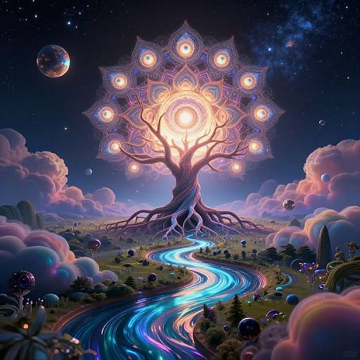Cosmic Mandala Tree Landscape