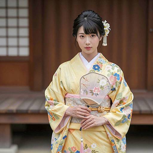 Elegant East Asian Woman in Kimono