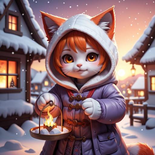 Cozy Chibi Character in Winter Village