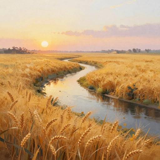 Serene Sunset Over Riverbend Fields