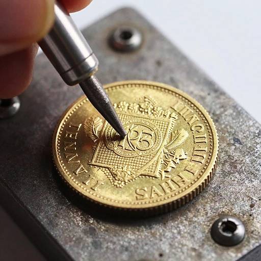 Close-Up Gold Coin Engraving