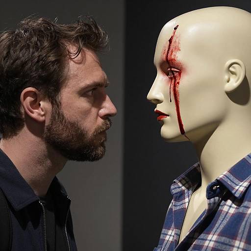 Intense Stare: Man and Mannequin Duo