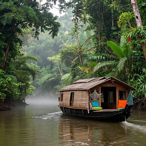 Rustic Houseboat Journey Through Jungle