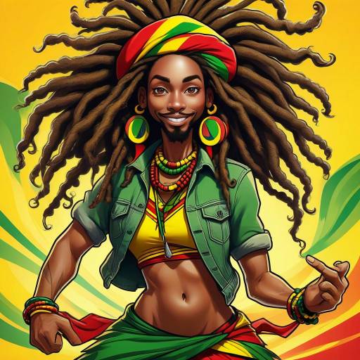 Bold Rastafarian Pin-Up Cartoon Dancer