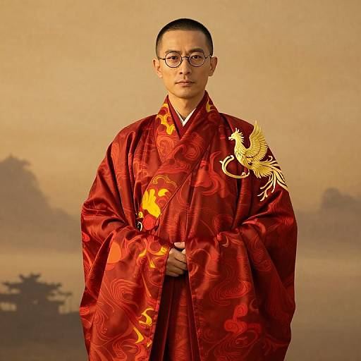Confident Man in Ornate Red Robe
