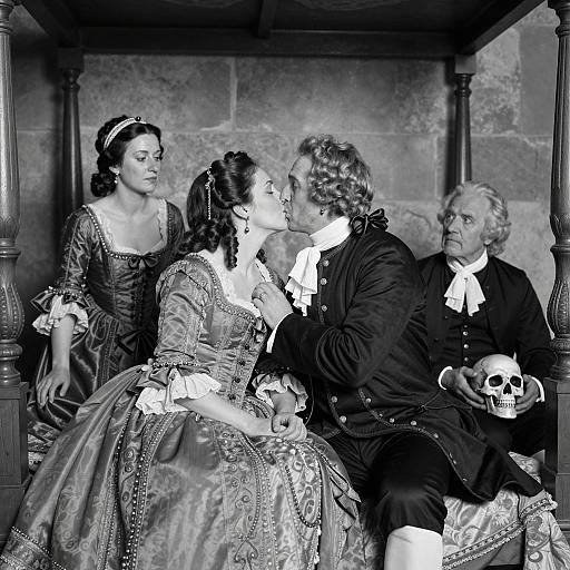 18th Century Couple Kissing with Onlookers