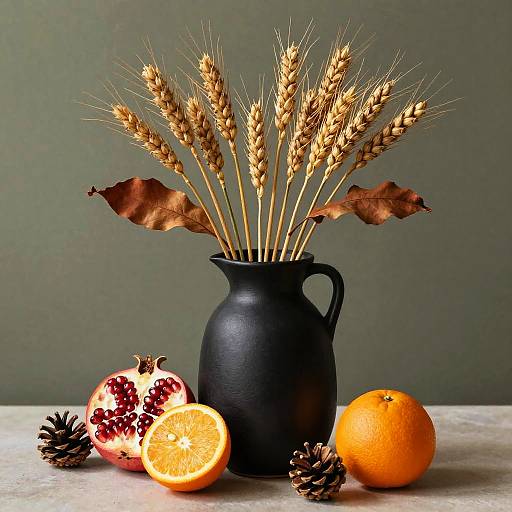 Matte Black Vase with Autumn Harvest