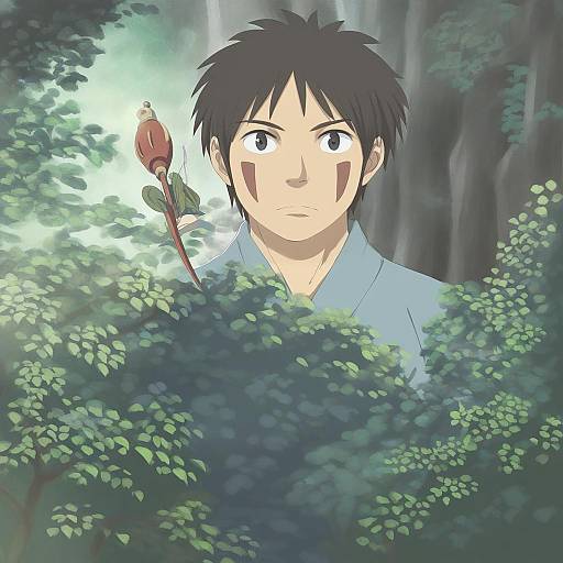 Illustration of Ashitaka, mononoke hime in the style of Hiroyuki