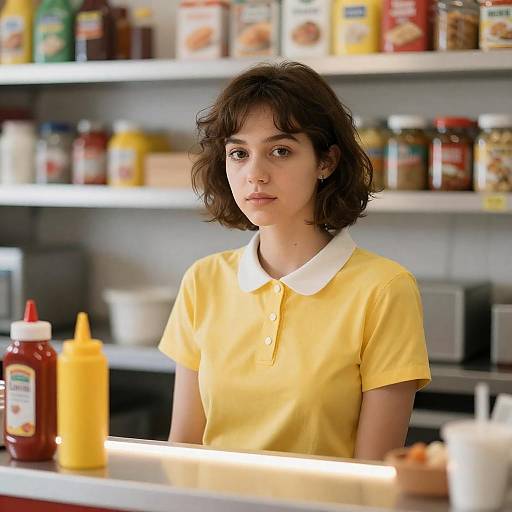 Young Woman Behind Diner Counter