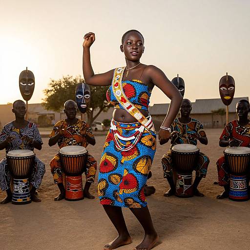 Vibrant Senegalese Woman Dancing at Sunset