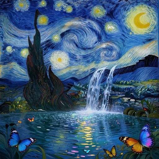 Van Gogh Inspired Starry Waterfall Fantasy