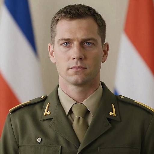 Serious Militant Portrait in Olive Uniform