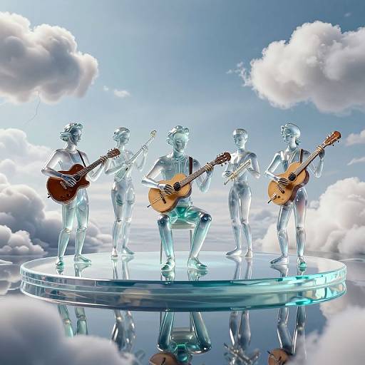 Surreal 3D Musicians on Glass Stage