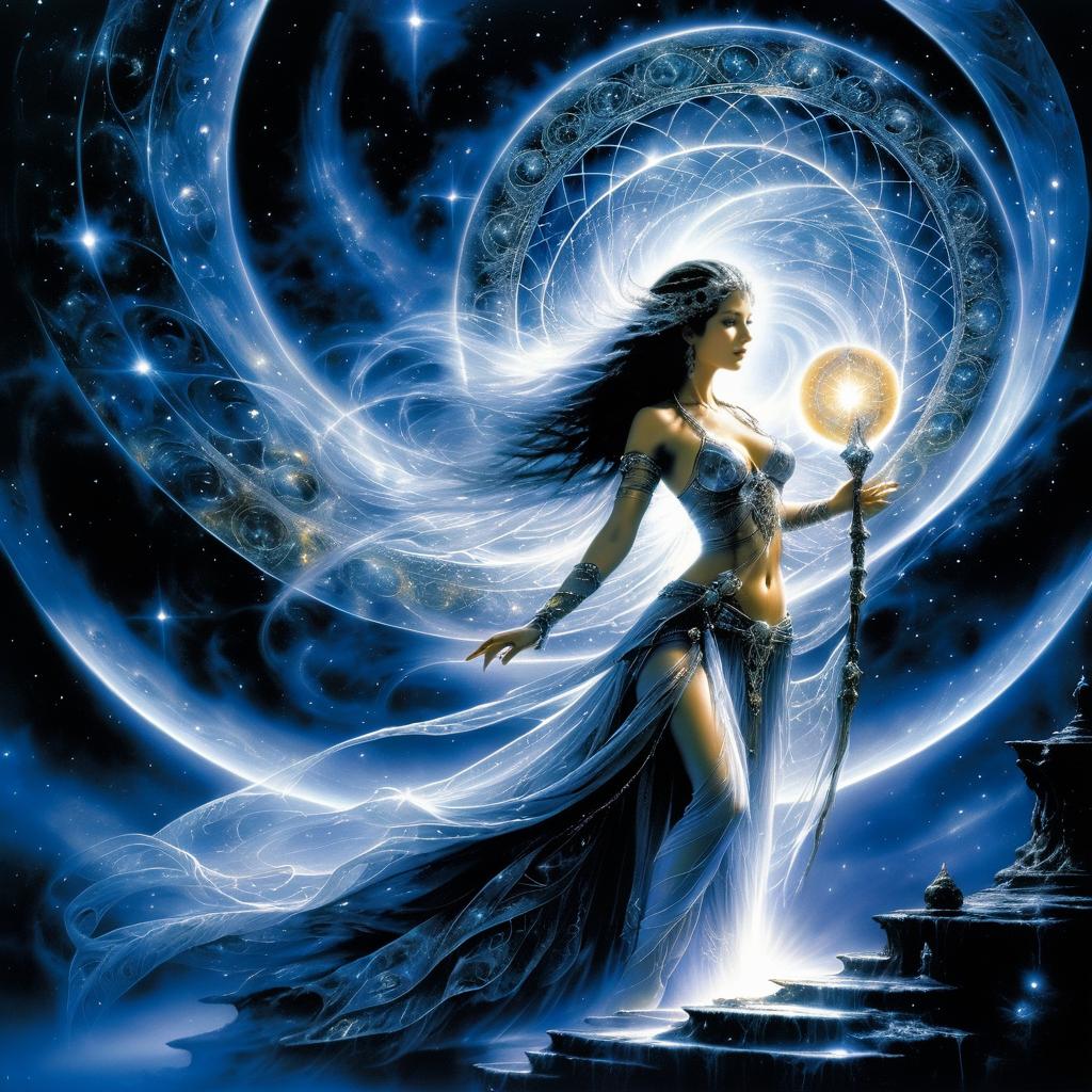 Enigmatic Sorceress in Celestial Landscape