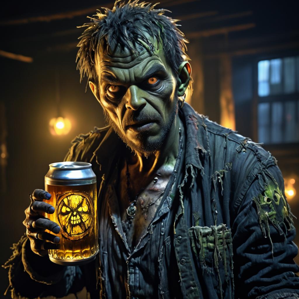 Dramatic Zombie Art with Beer Gesture