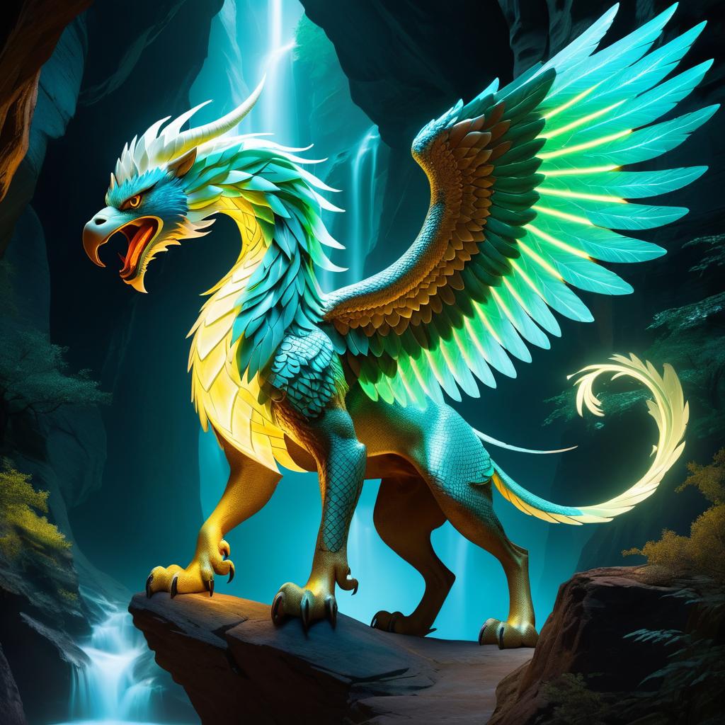 Mythical Griffin-Serpent Beast in Canyon