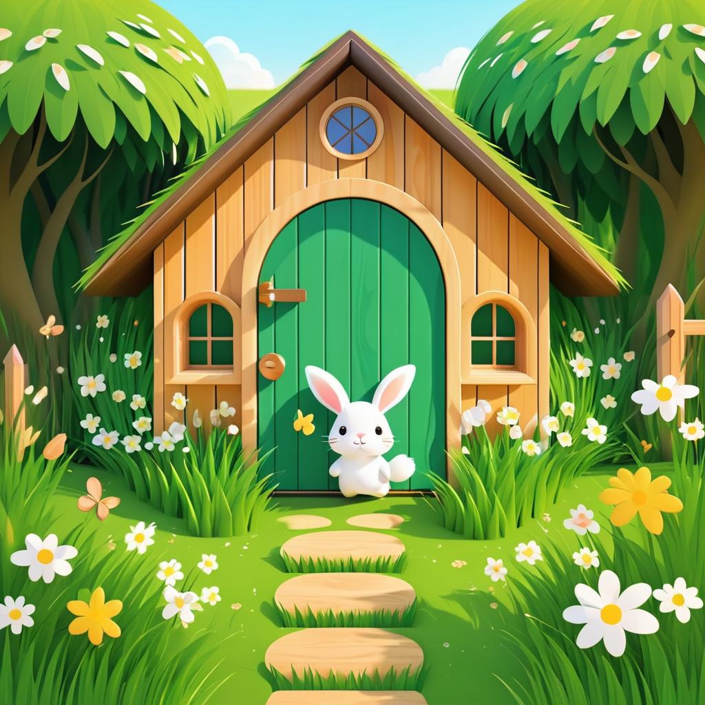 Charming Cartoon Rabbit in Countryside