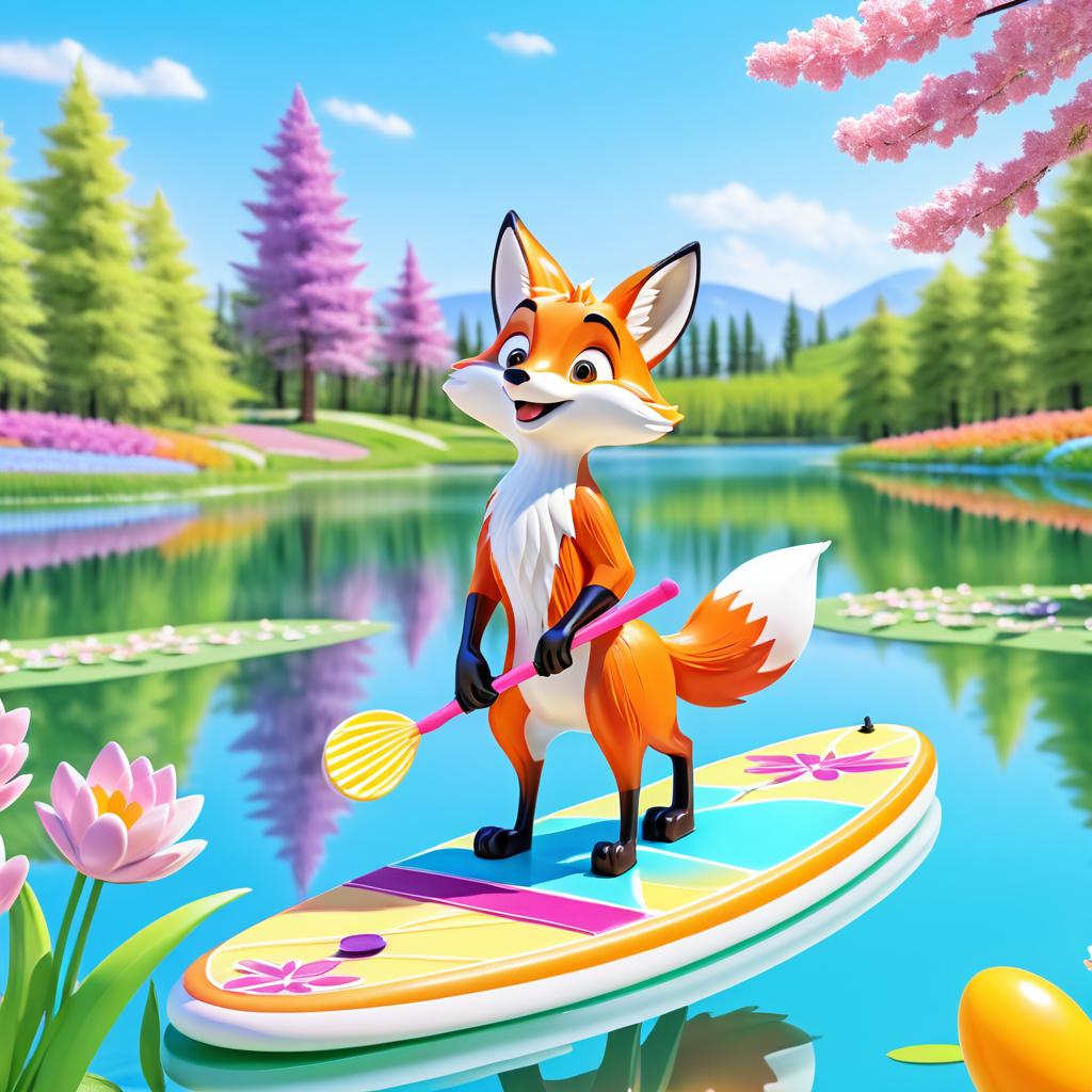 Disney Style Cartoon Fox on Paddle Board